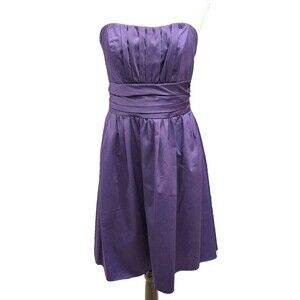 David's Bridal Dress Womens Size 8 Purple Strapless Pleated Waist Formal Party